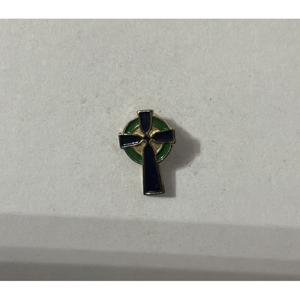 Religious Spiritual Dark Blue & Green Celtic Cross Lapel Pin Hat Jacket Pin
